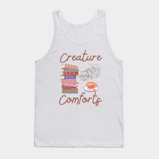 Cute Creature Comforts Cat Tea Book Lover Tank Top